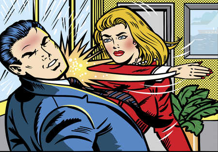 pop art comic book woman slapping man pervet getting smacked